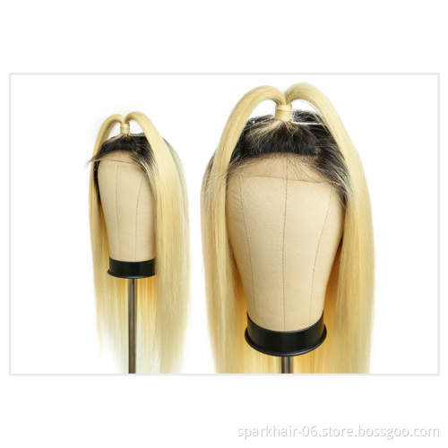 180% Ombre Blonde Lace Front Human Hair Wig Straight Remy 1B/613 Colored Human Hair Bob Wigs Deep Part Swiss Lace Wig